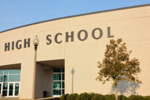 The front of s building with High School shown in large letters